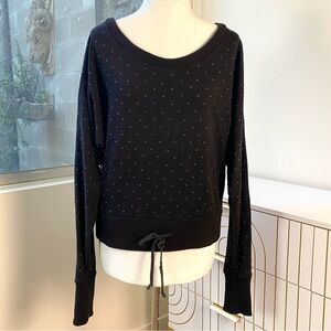 Aiko Silver Studded Black Drawstring Sweatshirt in Cotton Modal Fleece, XS